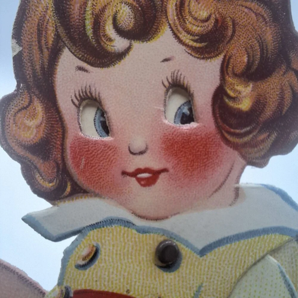 Vintage Standing Die-Cut Valentine Card Girl Watering Flowers Cute Retro Design‎